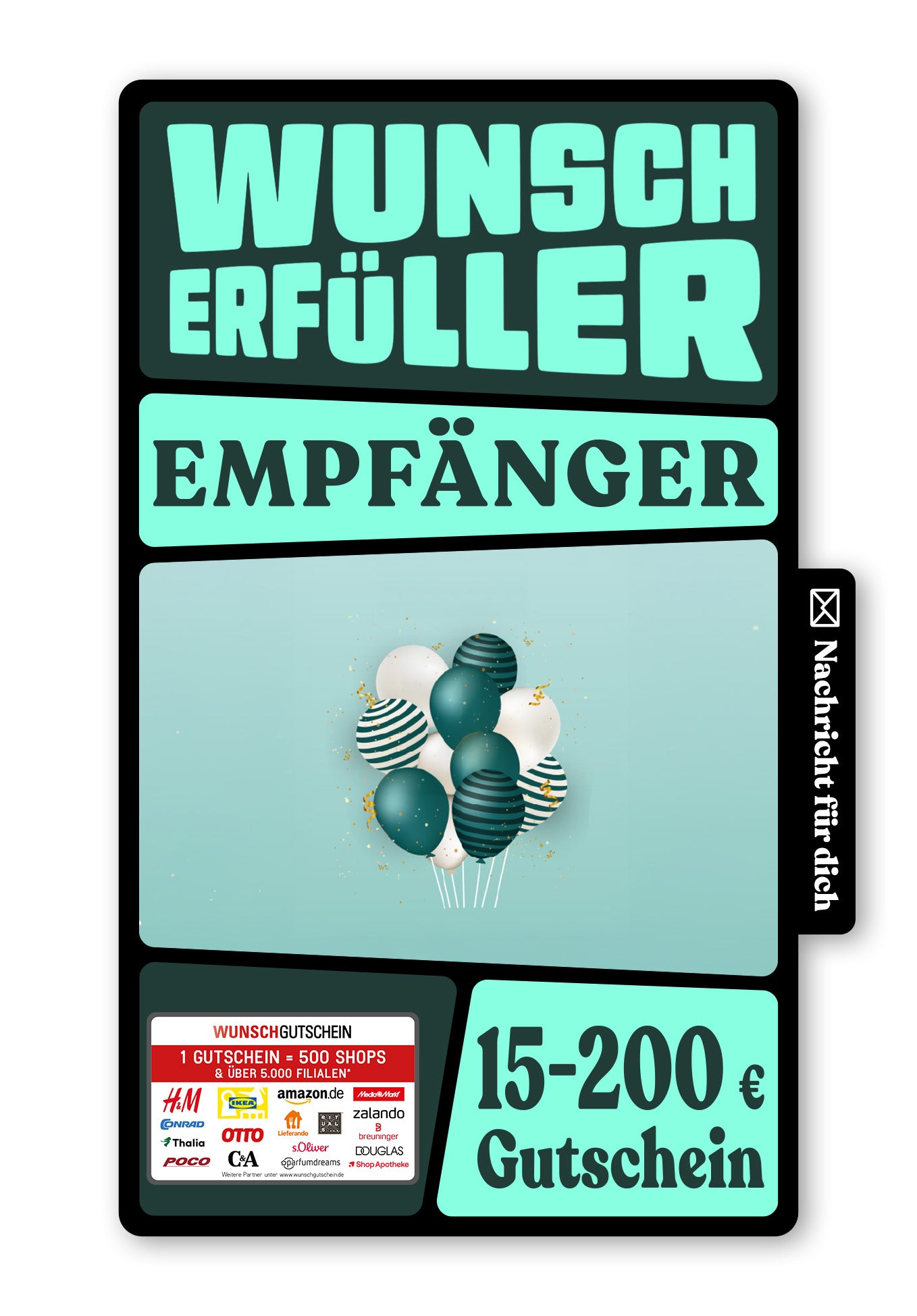 Wunschgutschein Digital - 15 Jahre Jubiläum - Ballons Grün – Geschenkgutschein Ansicht 1