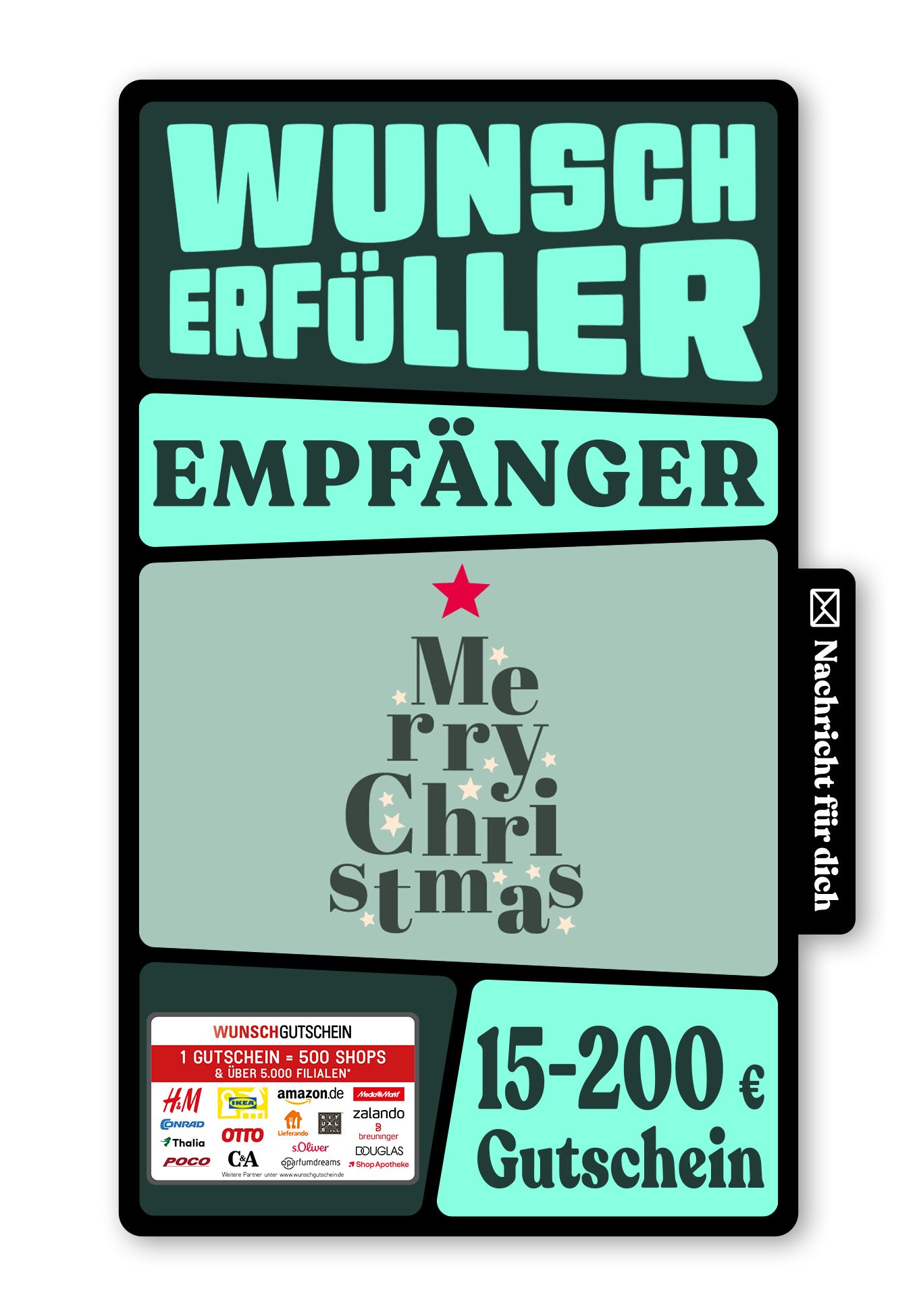 Wunschgutschein Digital - Merry Christmas - Buchstaben Tannenbaum – Geschenkgutschein Ansicht 1