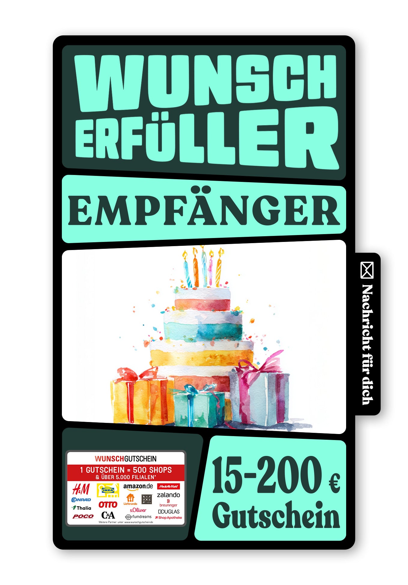 Wunschgutschein Digital - Happy Birthday - Torte Aquarell – Geschenkgutschein Ansicht 1