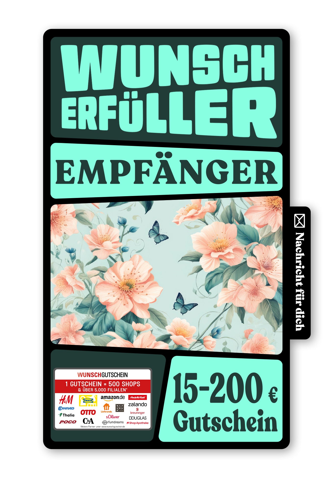 Wunschgutschein Digital - Für deine Wünsche - Blume Schmetterling – Geschenkgutschein Ansicht 1