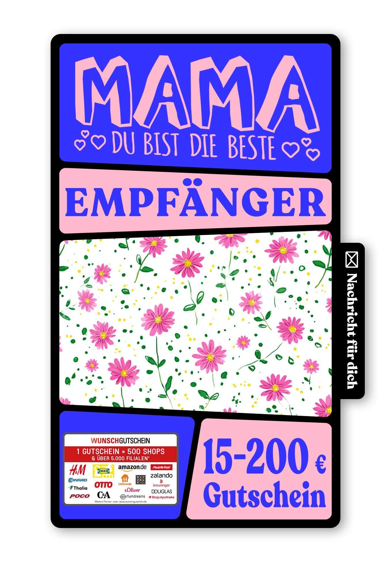 Wunschgutschein Digital - Für die beste Mama auf der Welt - Blumenmuster – Geschenkgutschein Ansicht 1