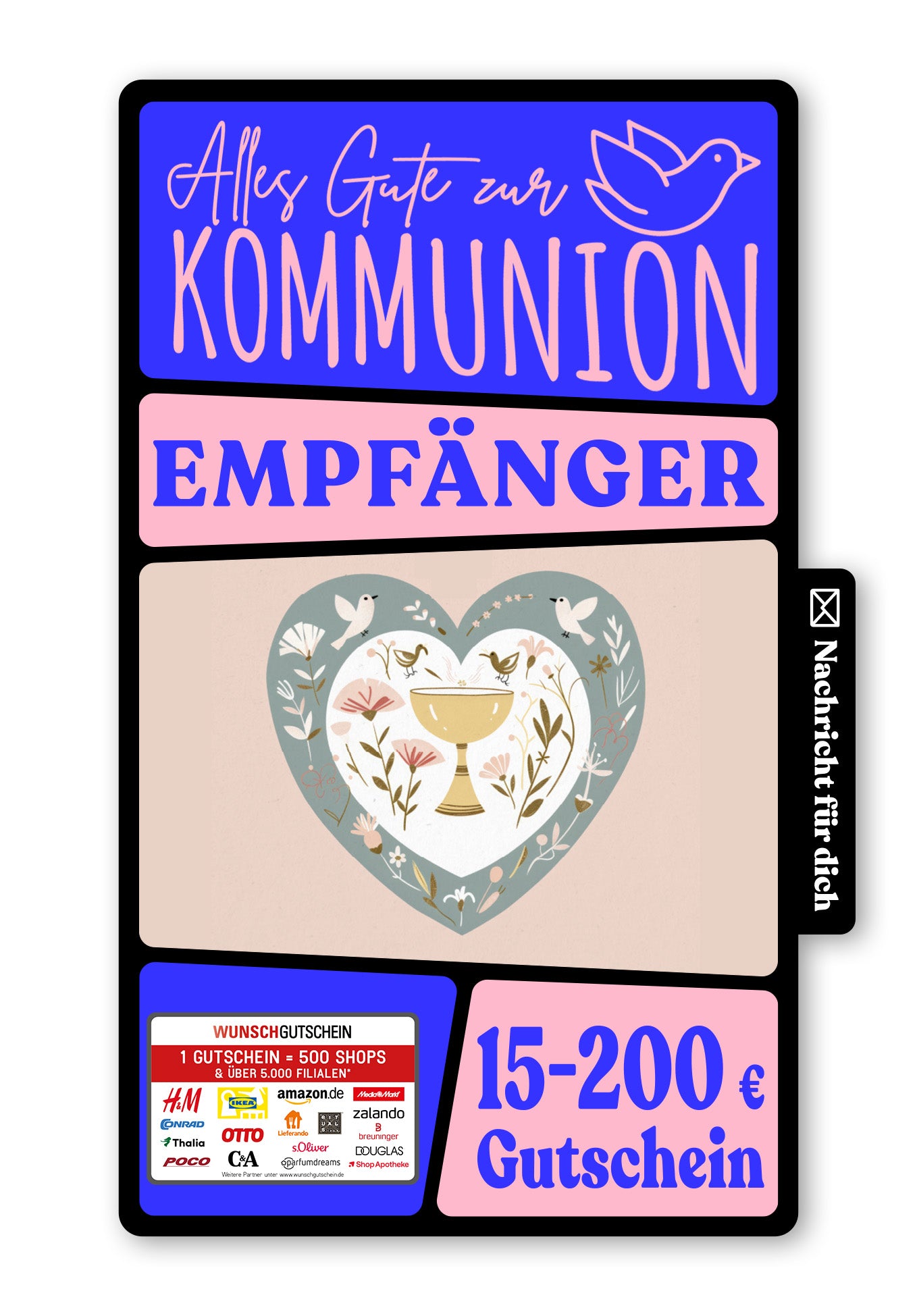 Wunschgutschein Digital - Alles Liebe zur Kommunion - Herz Vögel – Geschenkgutschein Ansicht 1