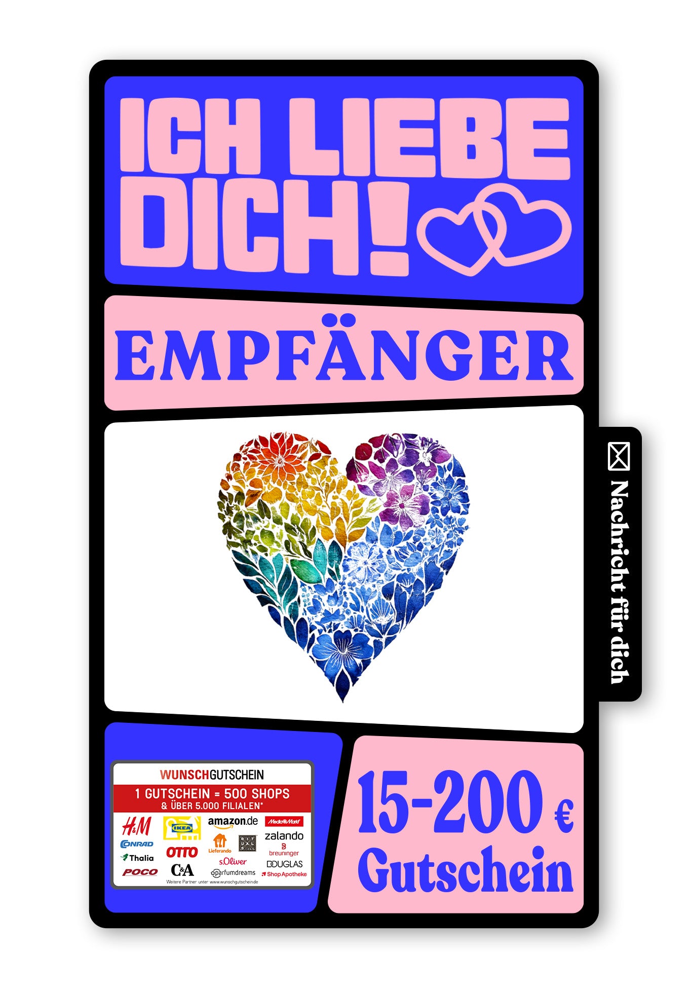 Wunschgutschein Digital - I love you - Herz Bunt – Geschenkgutschein Ansicht 1