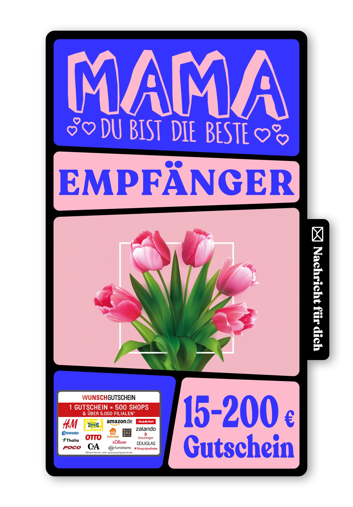 Wunschgutschein Digital - Für die beste Mama - Pinke Tulpen – Geschenkgutschein Ansicht 1