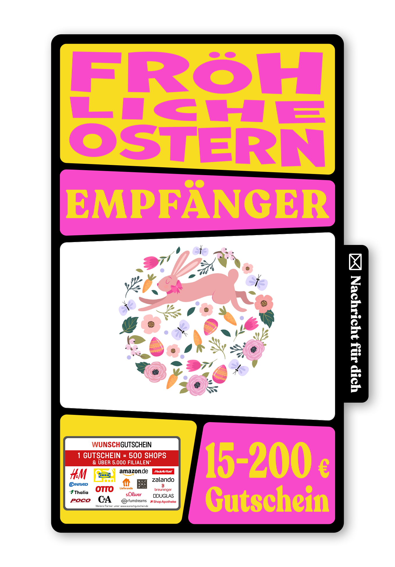 Wunschgutschein Digital - Happy Easter - Hase im Blumenkreis – Geschenkgutschein Ansicht 1