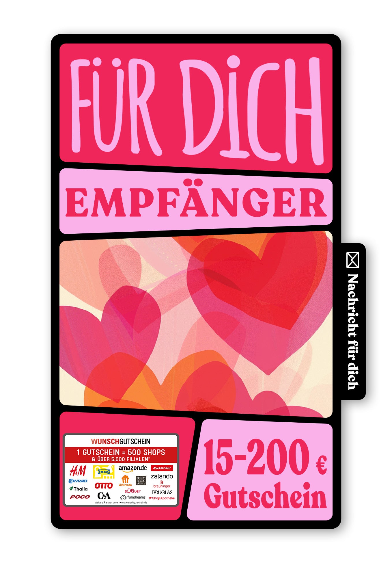 Wunschgutschein Digital - Für die beste Mama - Herzen Pink Orange – Geschenkgutschein Ansicht 1