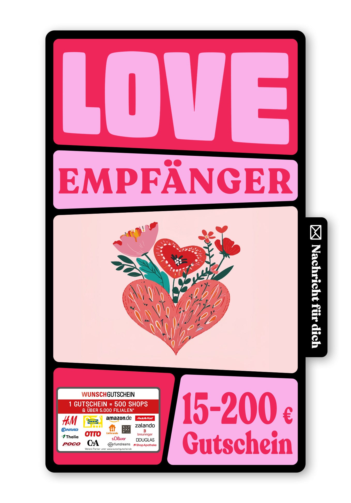 Wunschgutschein Digital - Happy Valentine's Day - Herz und Blumen – Geschenkgutschein Ansicht 1