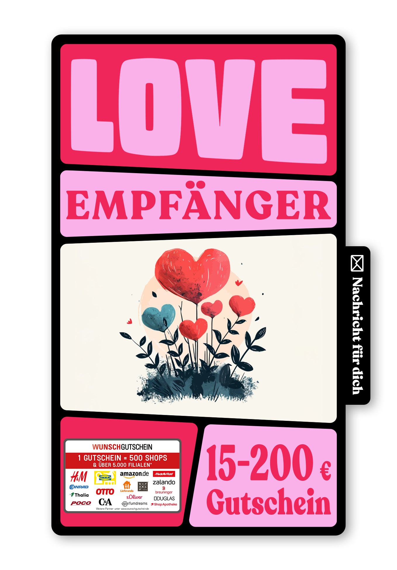 Wunschgutschein Digital - Liebe Dich - Herzblumen – Geschenkgutschein Ansicht 1