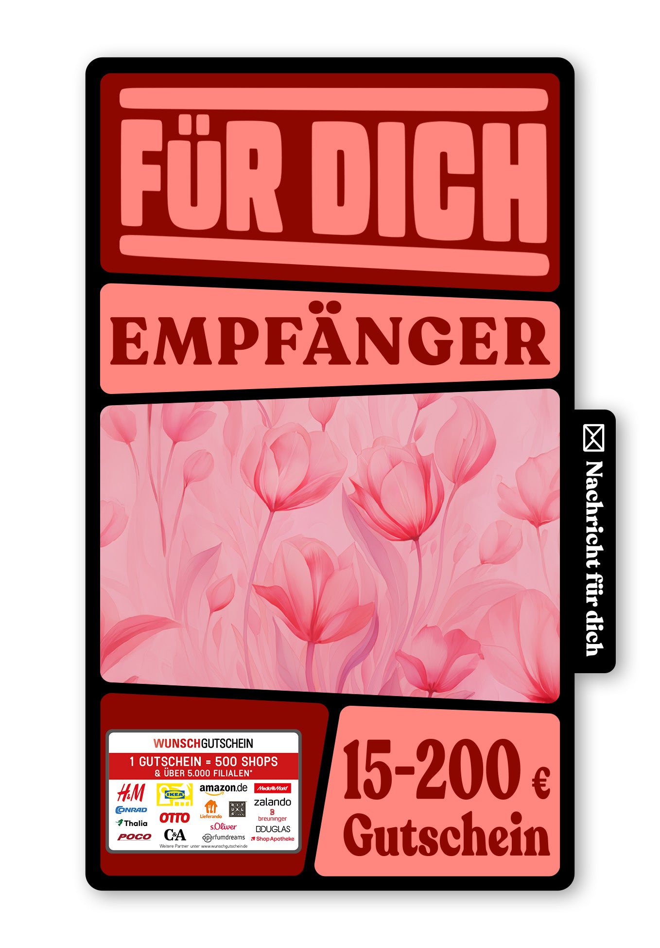 Wunschgutschein Digital - Für deine Wünsche - Pink Blumen – Geschenkgutschein Ansicht 1