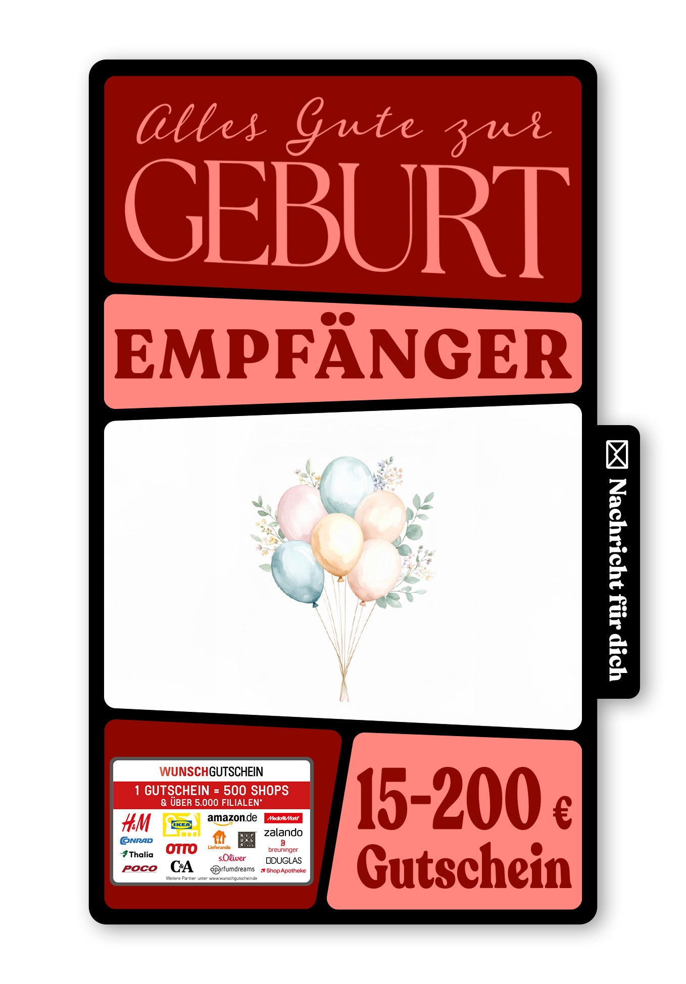 Wunschgutschein Digital - Glückwunsch zur Geburt - Ballons – Geschenkgutschein Ansicht 1