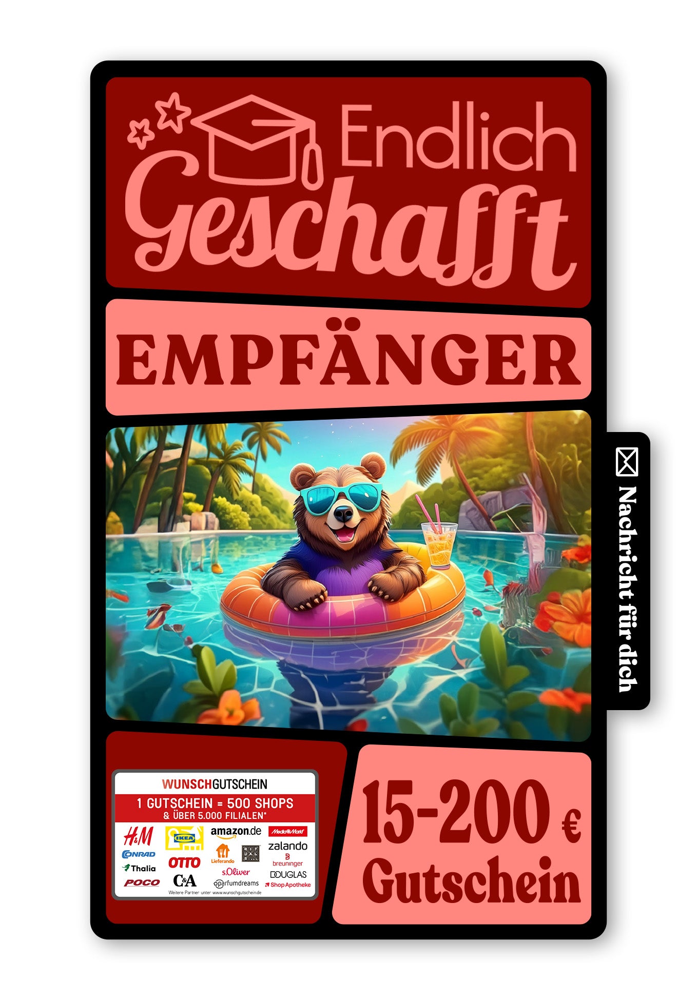 Wunschgutschein Digital - Geschafft - Pool Bär – Geschenkgutschein Ansicht 1