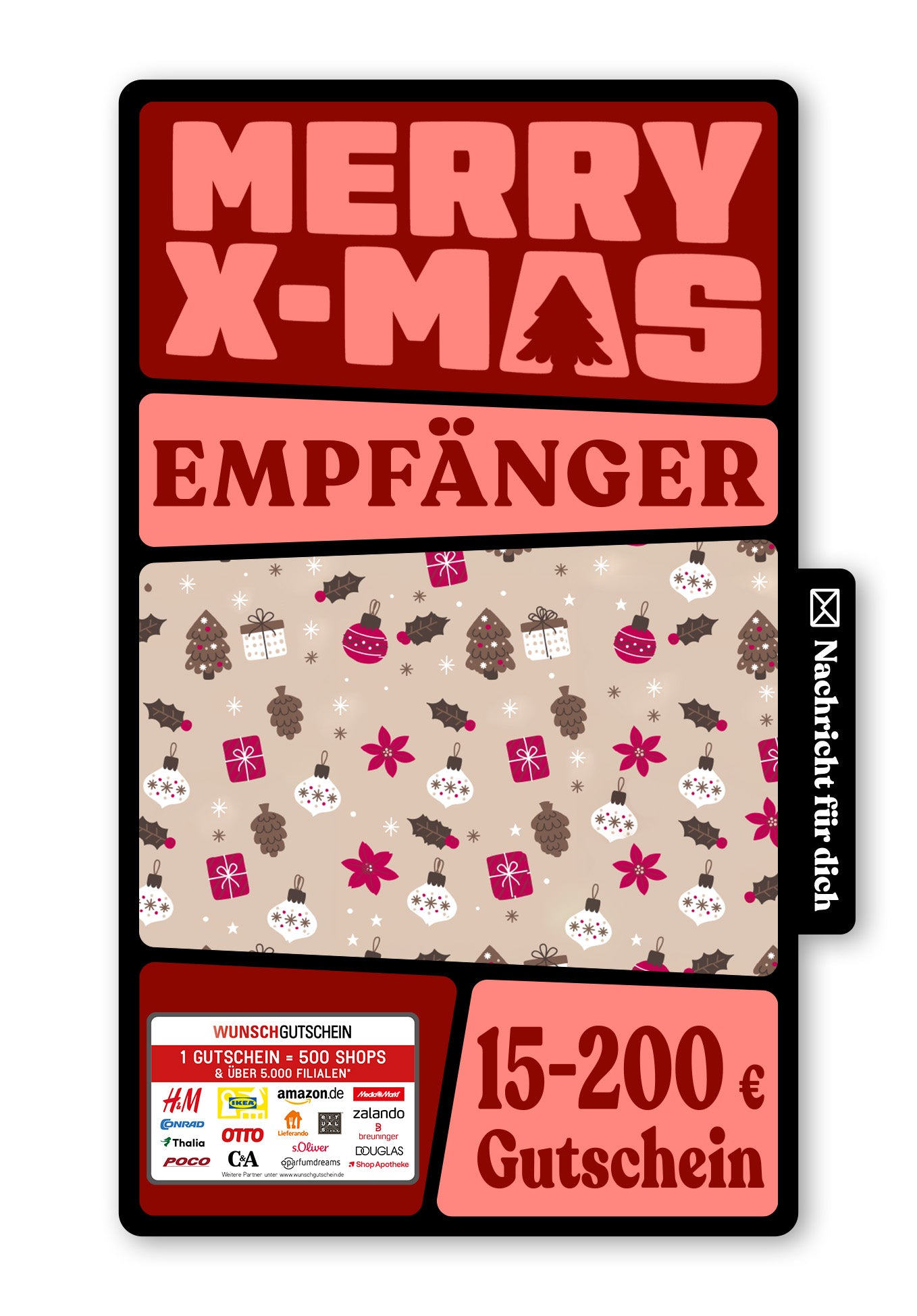 Wunschgutschein Digital - Frohe Weihnachten - Ornamente Beige – Geschenkgutschein Ansicht 1