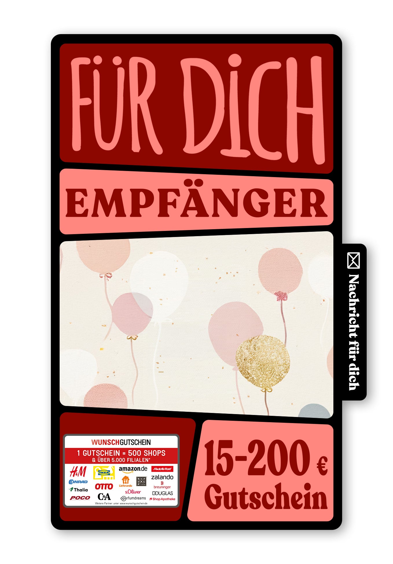 Wunschgutschein Digital - Jubiläum - Ballons Rosa – Geschenkgutschein Ansicht 1