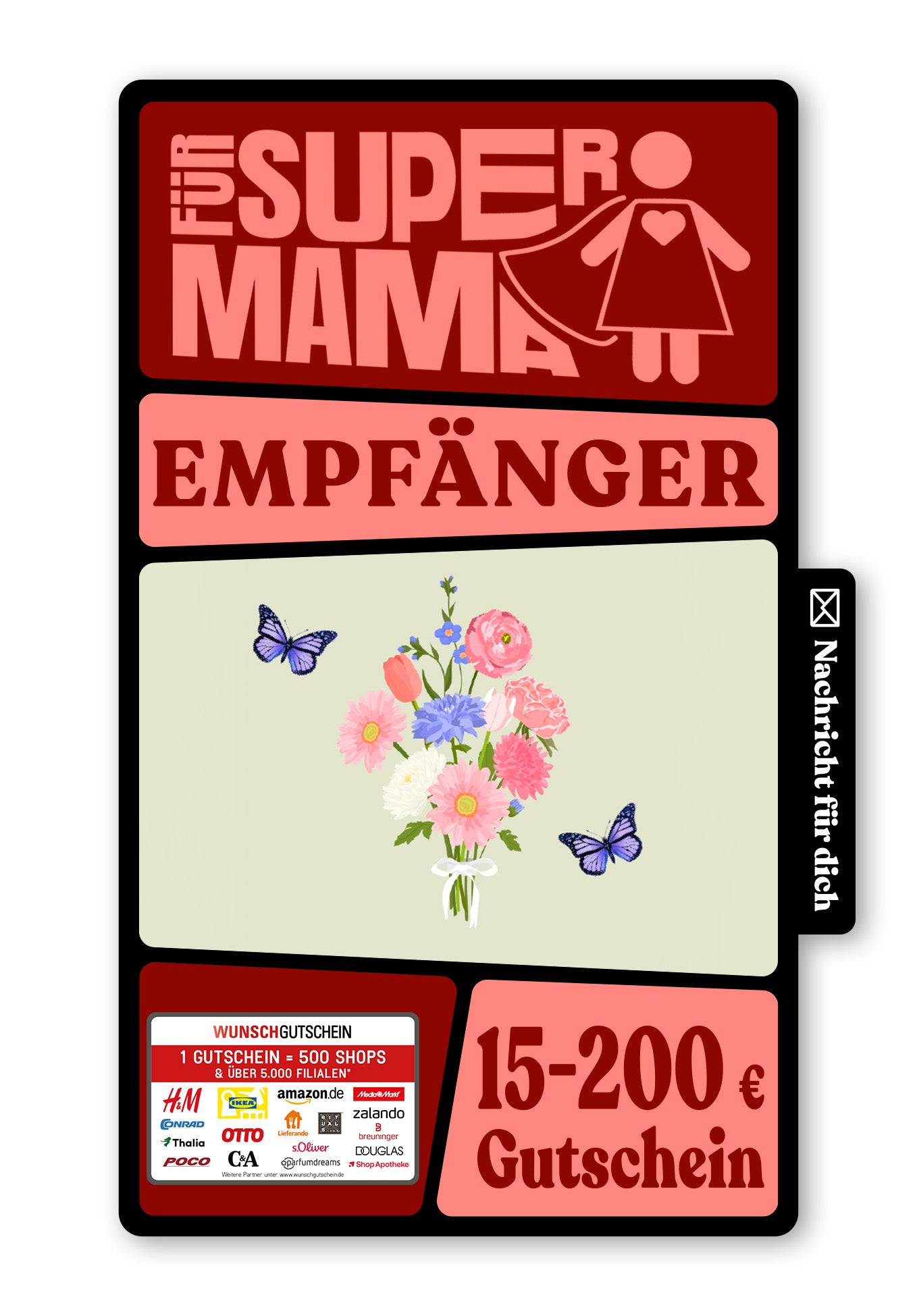 Wunschgutschein Digital - Für Mama - Blumenstrauß Pink – Geschenkgutschein Ansicht 1