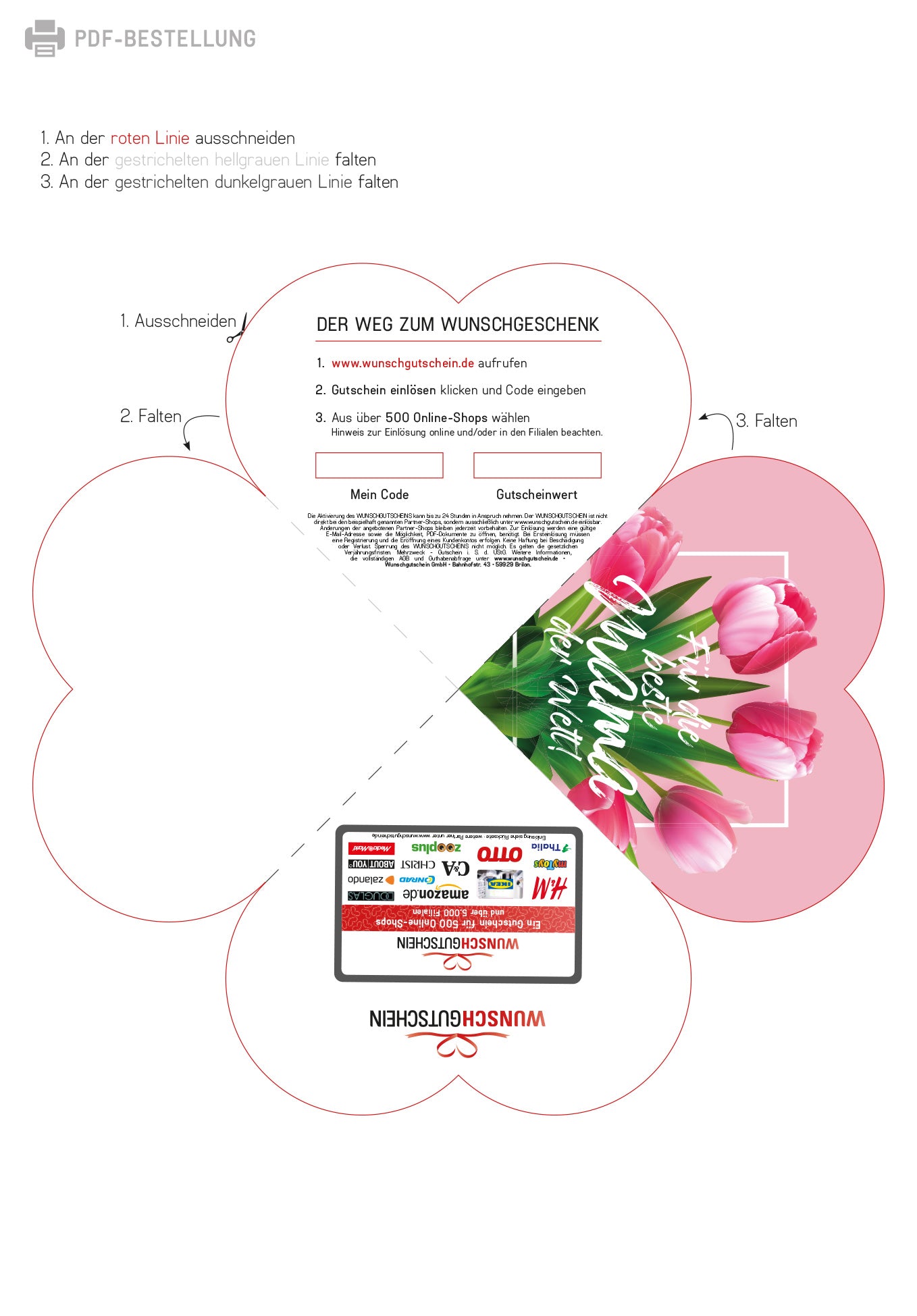 Für die beste Mama - Herzform Pinke Tulpen