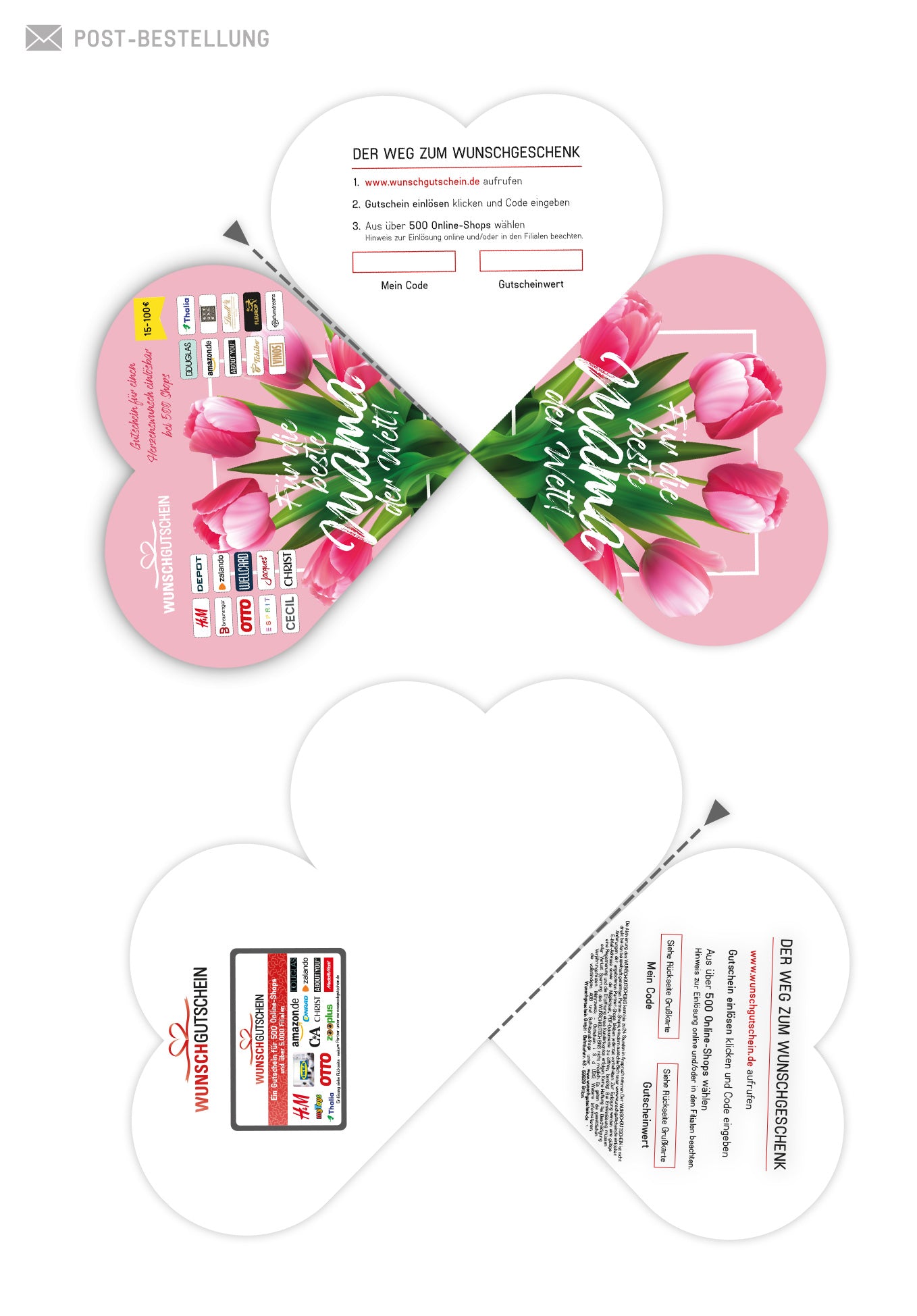 Für die beste Mama - Herzform Pinke Tulpen