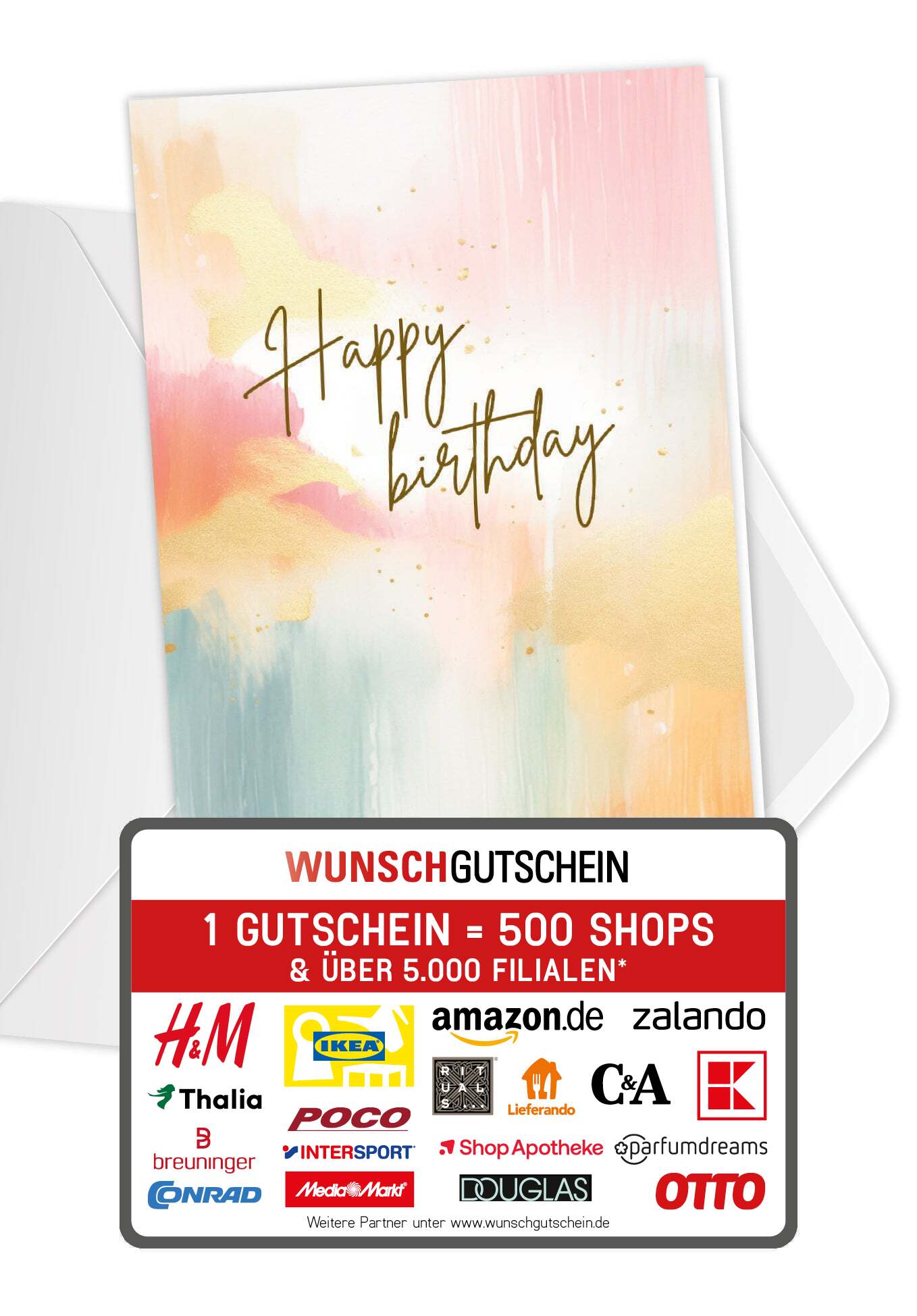 Happy Birthday - Aquarell bunt (Gutscheinwert)
