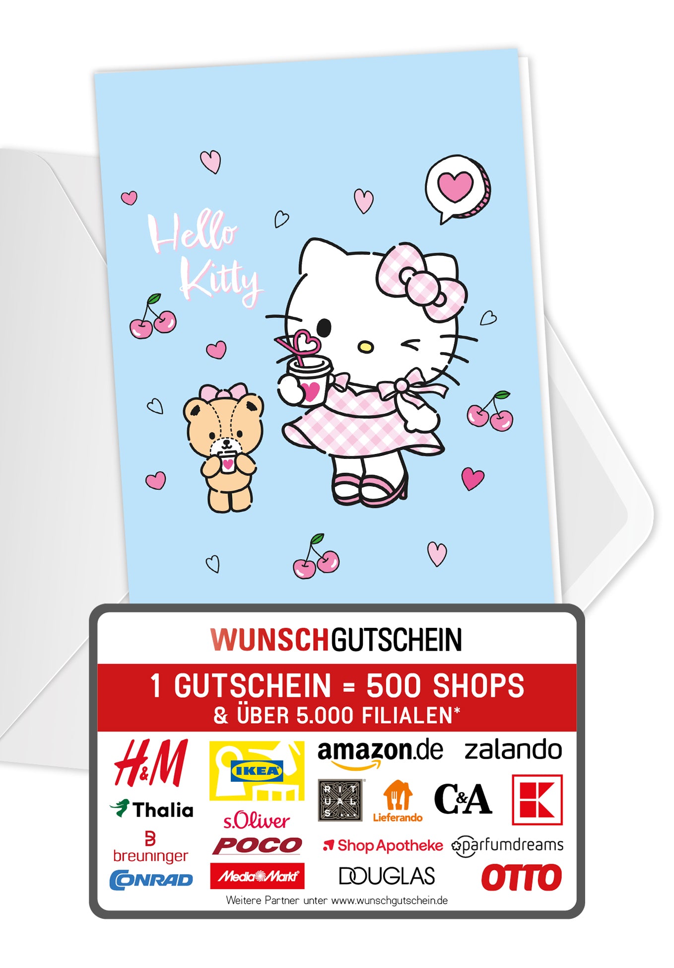 Hello Kitty - Kirschen Herzen Hellblau