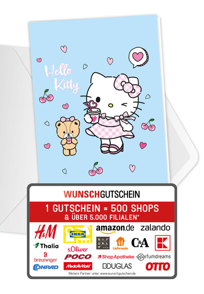 Hello Kitty - Kirschen Herzen Hellblau