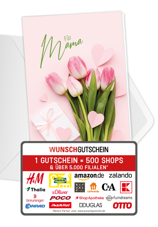 Wunschgutschein Für Mama - Herzen Tulpen – Geschenkgutschein Ansicht 1