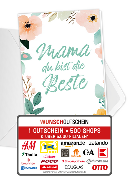 Wunschgutschein Mama du bist die Beste - Blumenrahmen PDF – Geschenkgutschein Ansicht 1