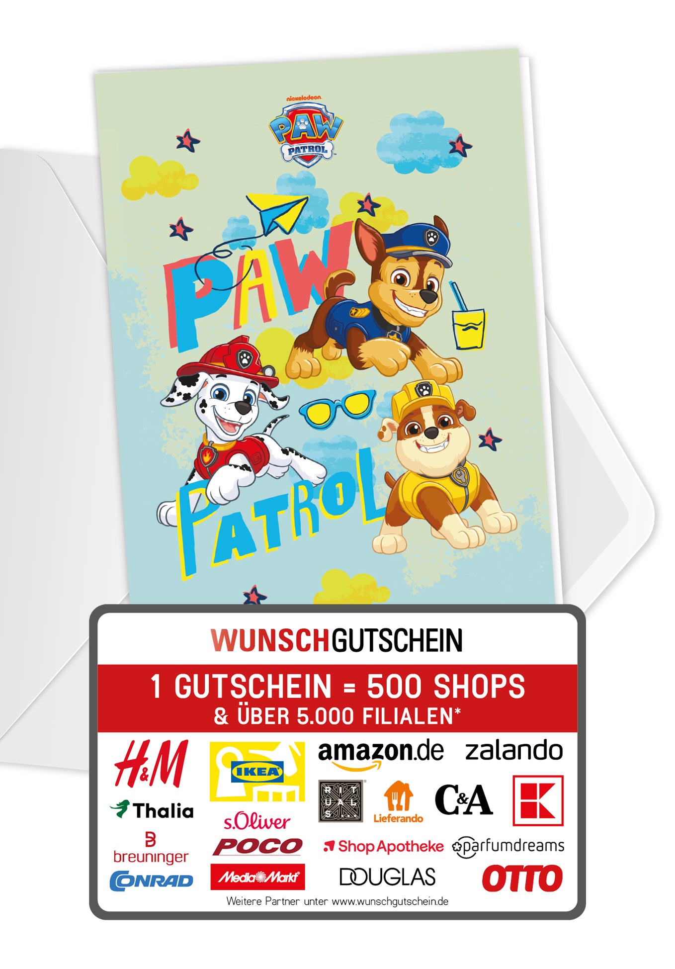 Wunschgutschein Paw Patrol - Himmel Grün Blau PDF – Geschenkgutschein Ansicht 1