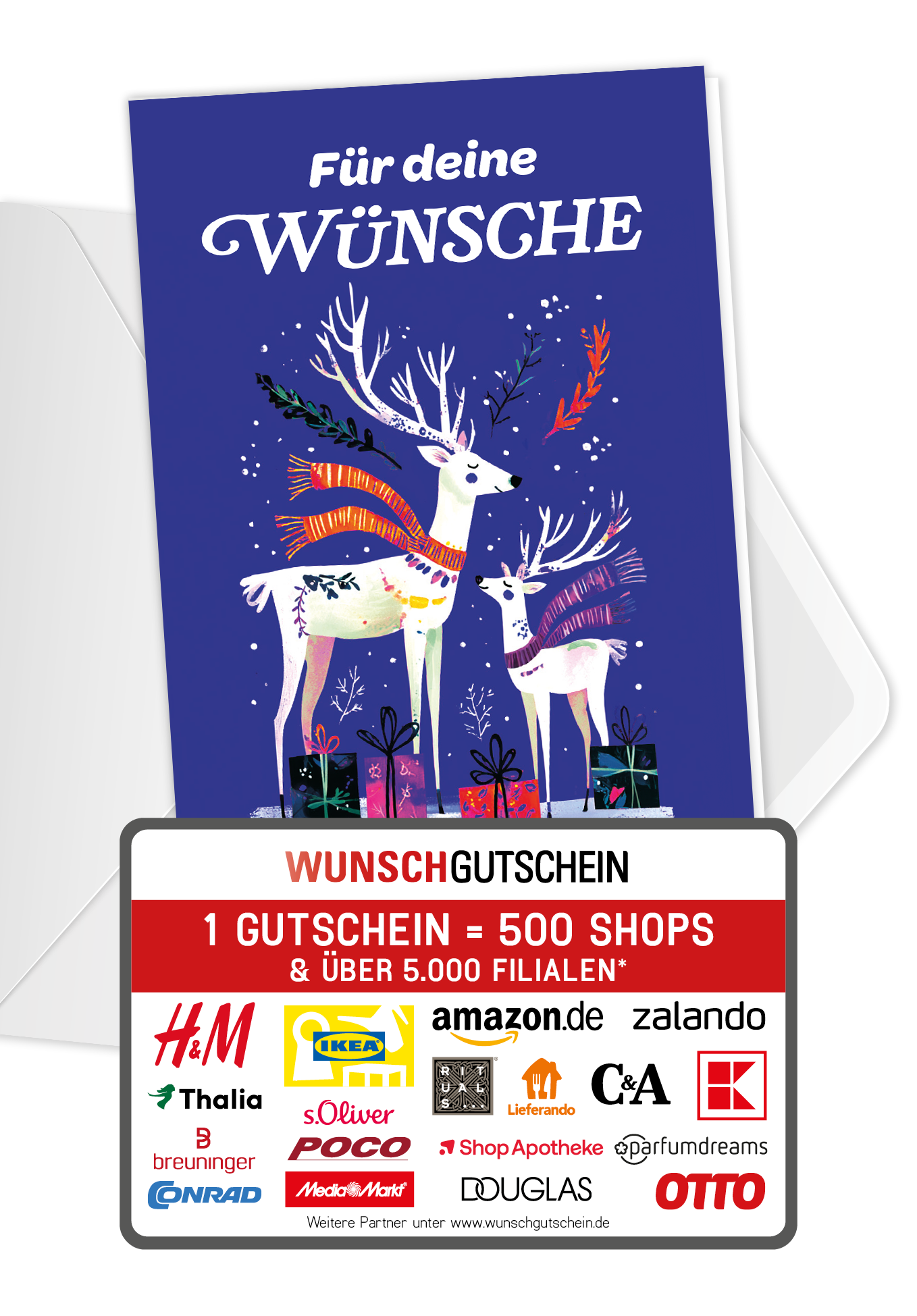Wunschgutschein Für deine Wünsche - Rentier Pakete – Geschenkgutschein Ansicht 1