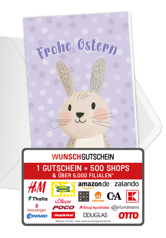 Wunschgutschein Frohe Ostern - Hase Pastellila – Geschenkgutschein Ansicht 1