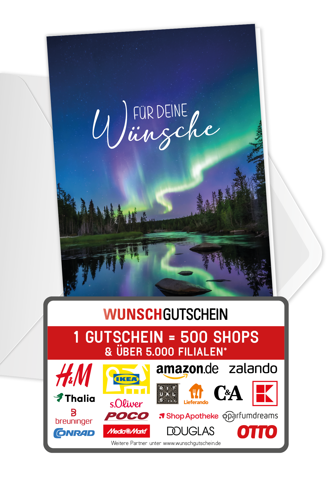 Wunschgutschein Für deine Wünsche - Polarlichter Wald – Geschenkgutschein Ansicht 1