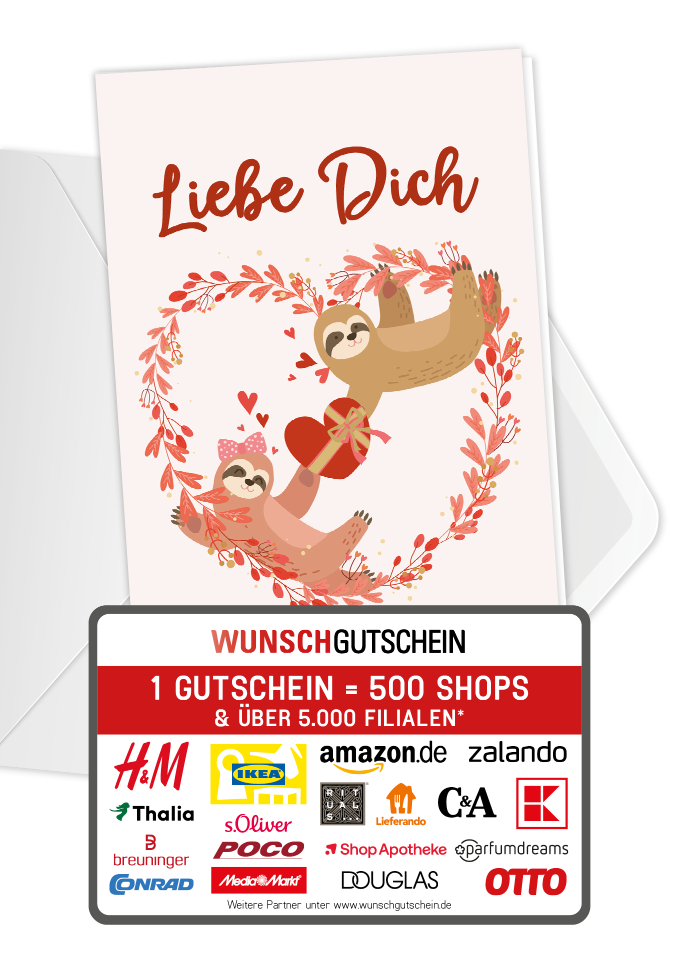 Wunschgutschein Liebe Dich - Faultiere PDF – Geschenkgutschein Ansicht 1