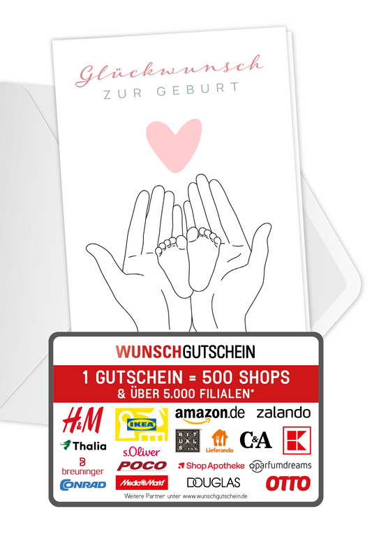 Wunschgutschein Glückwunsch zur Geburt - Babyfüße – Geschenkgutschein Ansicht 1