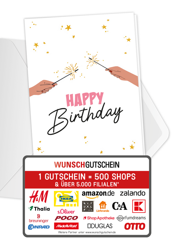 Wunschgutschein Happy Birthday - Wunderkerzen Sterne PDF – Geschenkgutschein Ansicht 1