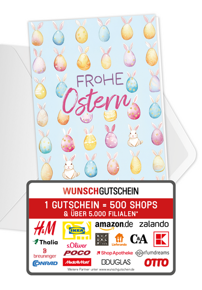 Wunschgutschein Frohe Ostern - Haseneier Muster – Geschenkgutschein Ansicht 1
