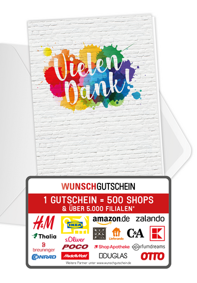 Wunschgutschein Vielen Dank - Bunte Kleckse – Geschenkgutschein Ansicht 1
