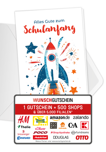Wunschgutschein Alles Gute Schulanfang - Rakete PDF – Geschenkgutschein Ansicht 1