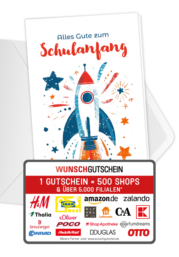 Wunschgutschein Alles Gute Schulanfang - Rakete PDF – Geschenkgutschein Ansicht 1