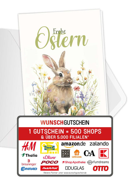 Wunschgutschein Frohe Ostern - Hase im Grass PDF – Geschenkgutschein Ansicht 1