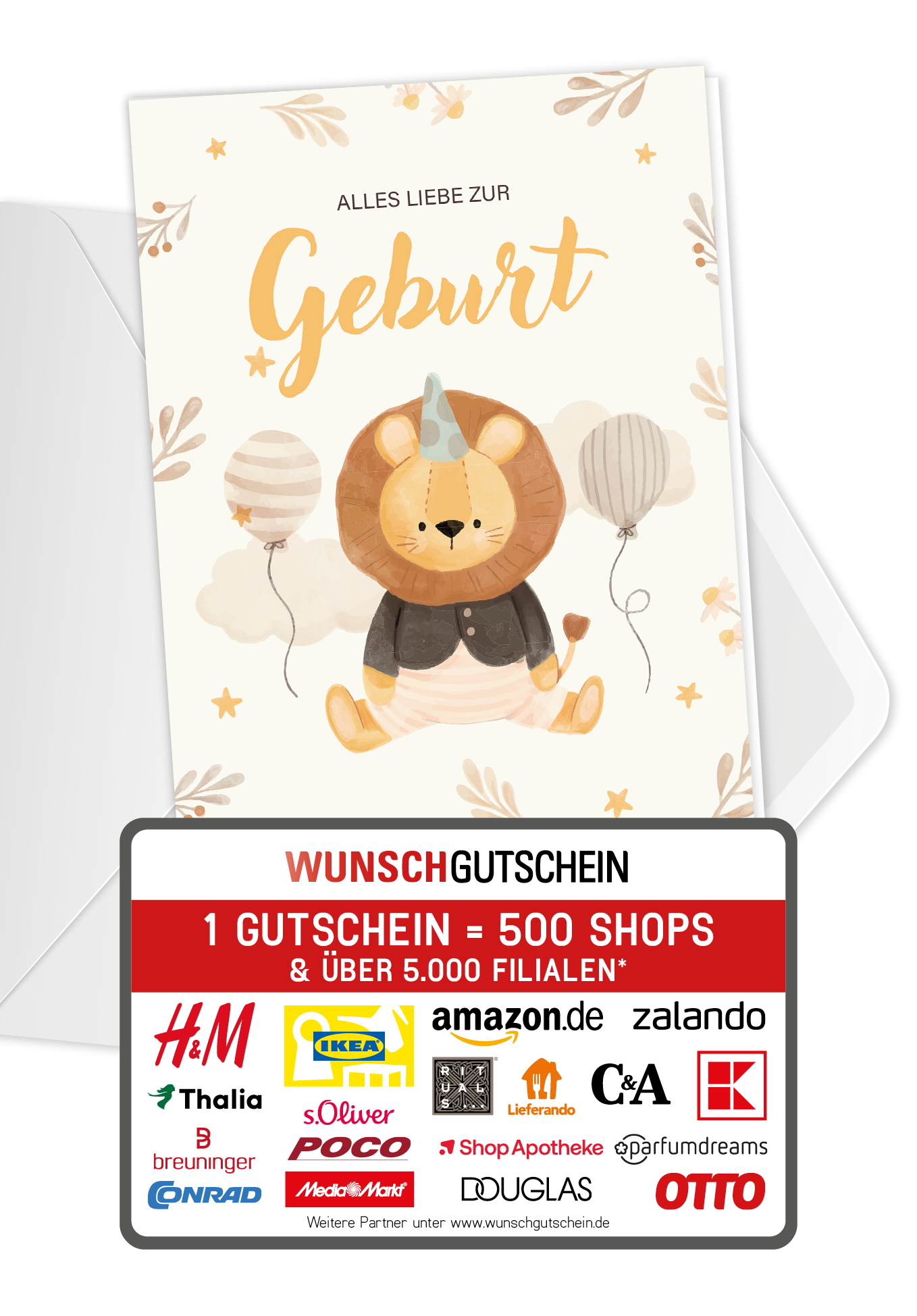 Wunschgutschein Alles Liebe zur Geburt - Löwe Beige PDF – Geschenkgutschein Ansicht 1