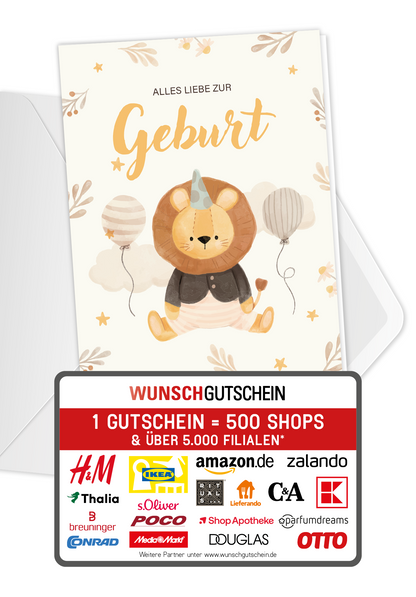 Wunschgutschein Alles Liebe zur Geburt - Löwe Beige PDF – Geschenkgutschein Ansicht 1