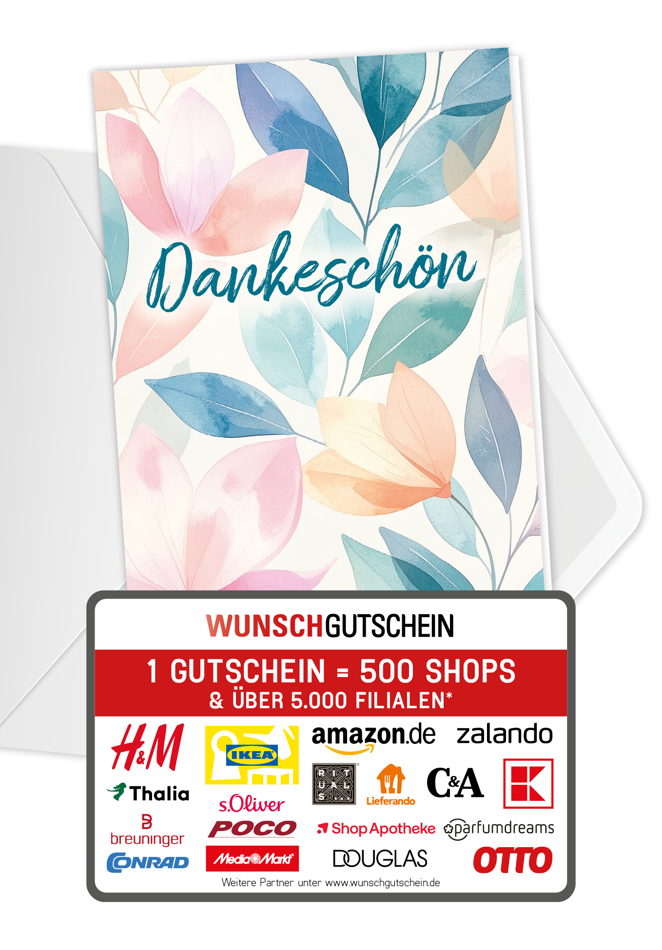 Wunschgutschein Dankeschön - Blätter Bunt PDF – Geschenkgutschein Ansicht 1