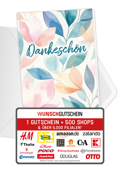 Wunschgutschein Dankeschön - Blätter Bunt PDF – Geschenkgutschein Ansicht 1