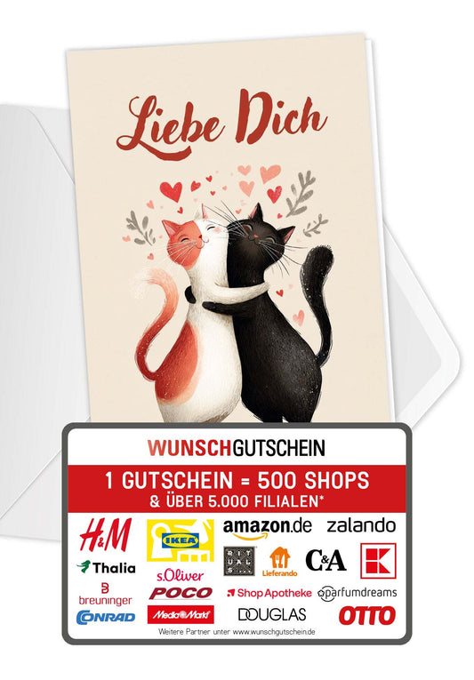 Wunschgutschein Liebe Dich - Katzen PDF – Geschenkgutschein Ansicht 1