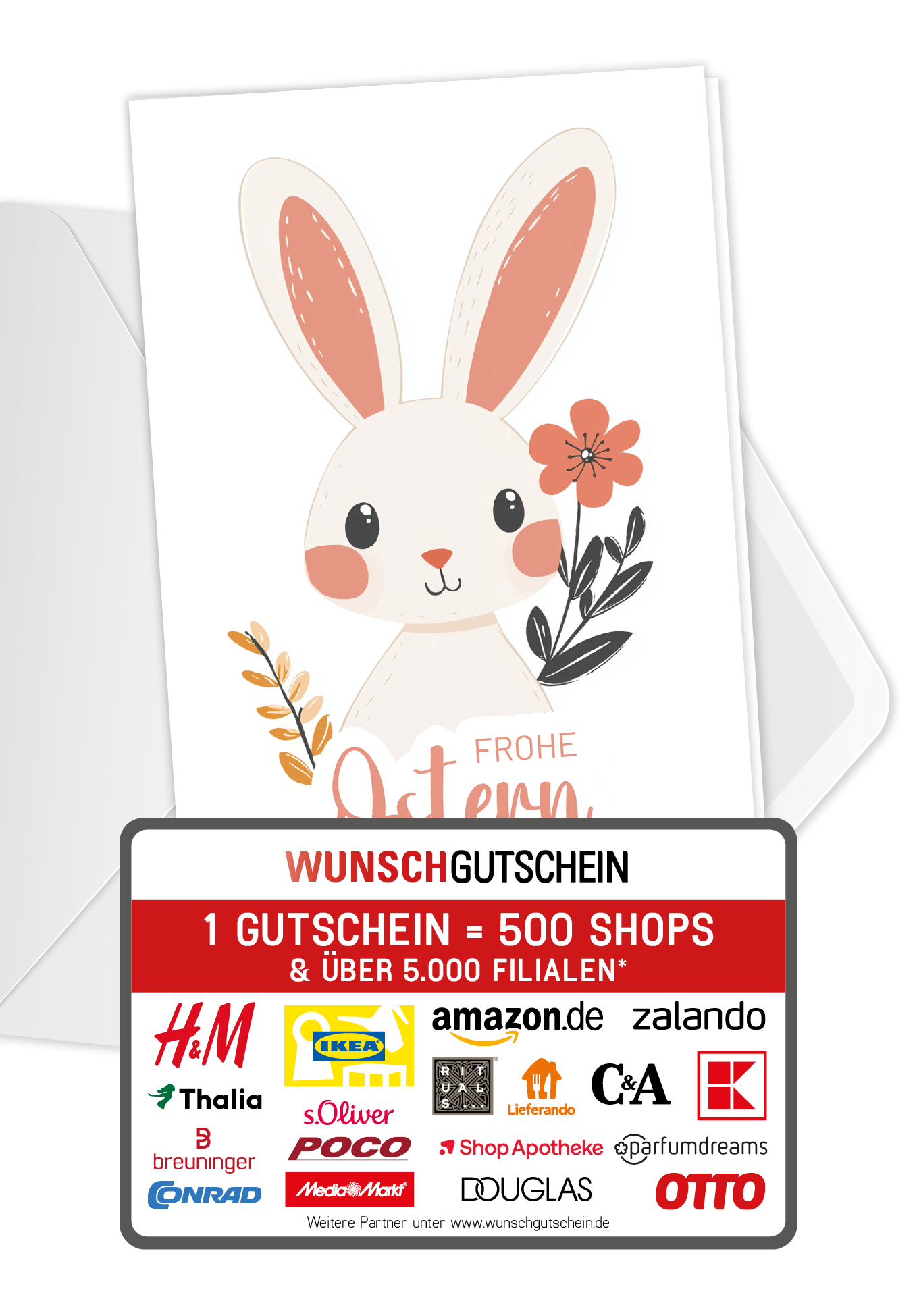 Wunschgutschein Frohe Ostern - Hase Weiß – Geschenkgutschein Ansicht 1