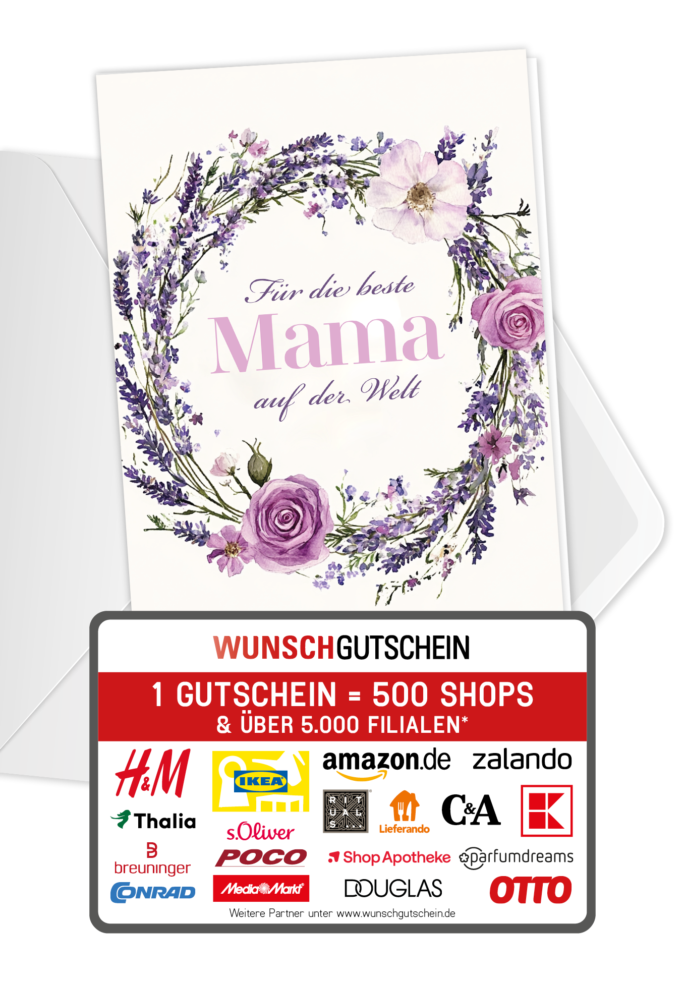 Wunschgutschein Für die beste Mama - Blumenkranz Lila PDF – Geschenkgutschein Ansicht 1