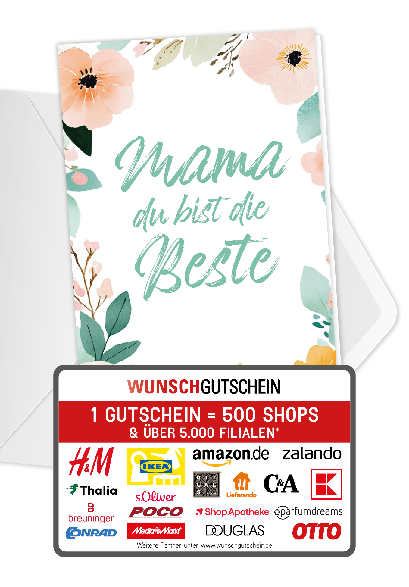 Wunschgutschein Mama du bist die Beste - Blumenrahmen – Geschenkgutschein Ansicht 1