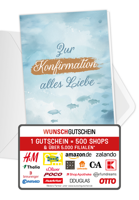 Wunschgutschein Zur Konfirmation - Fische Aquarell PDF – Geschenkgutschein Ansicht 1