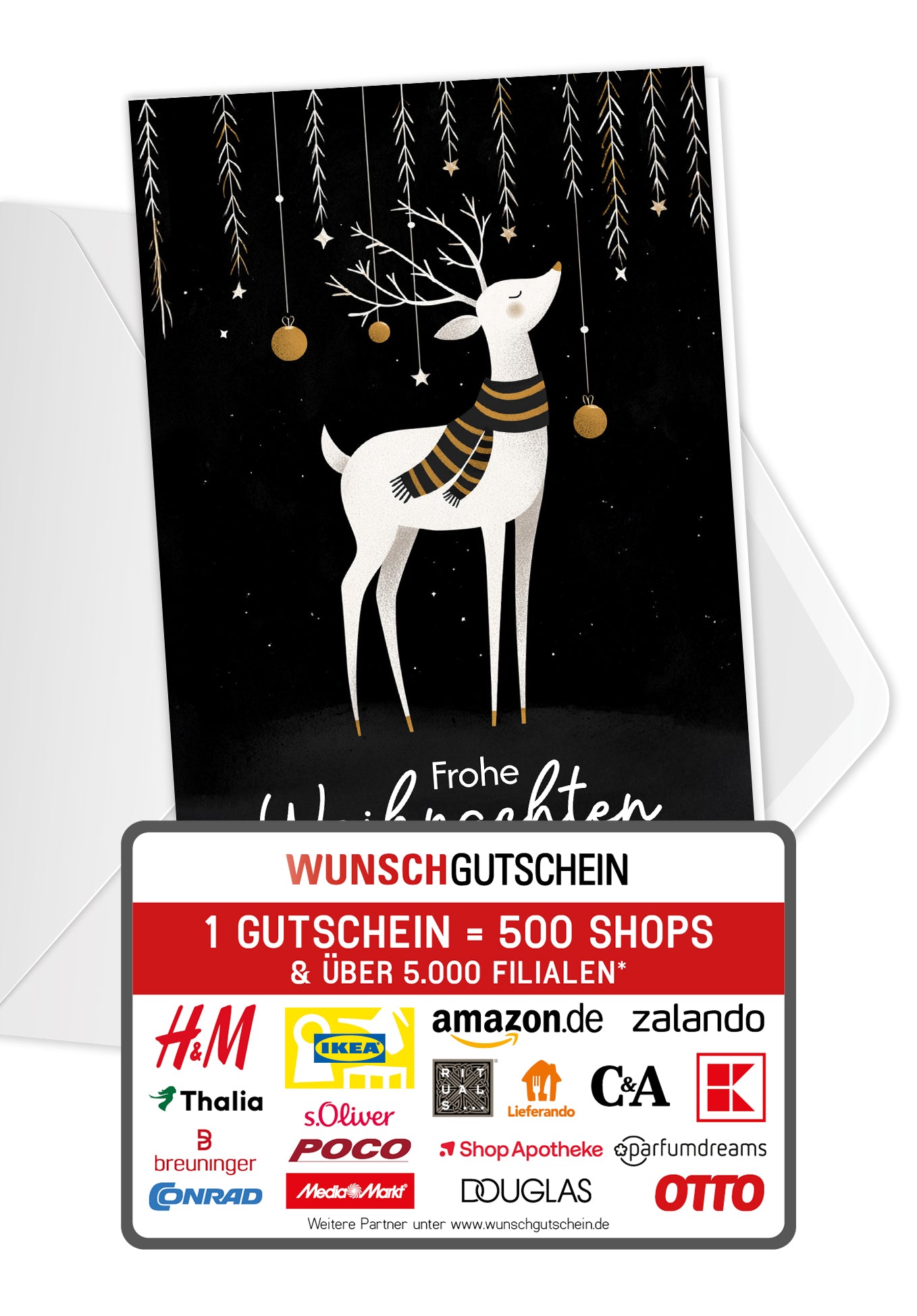 Frohe Weihnachten - Rentier Schwarz Weiß Gold
