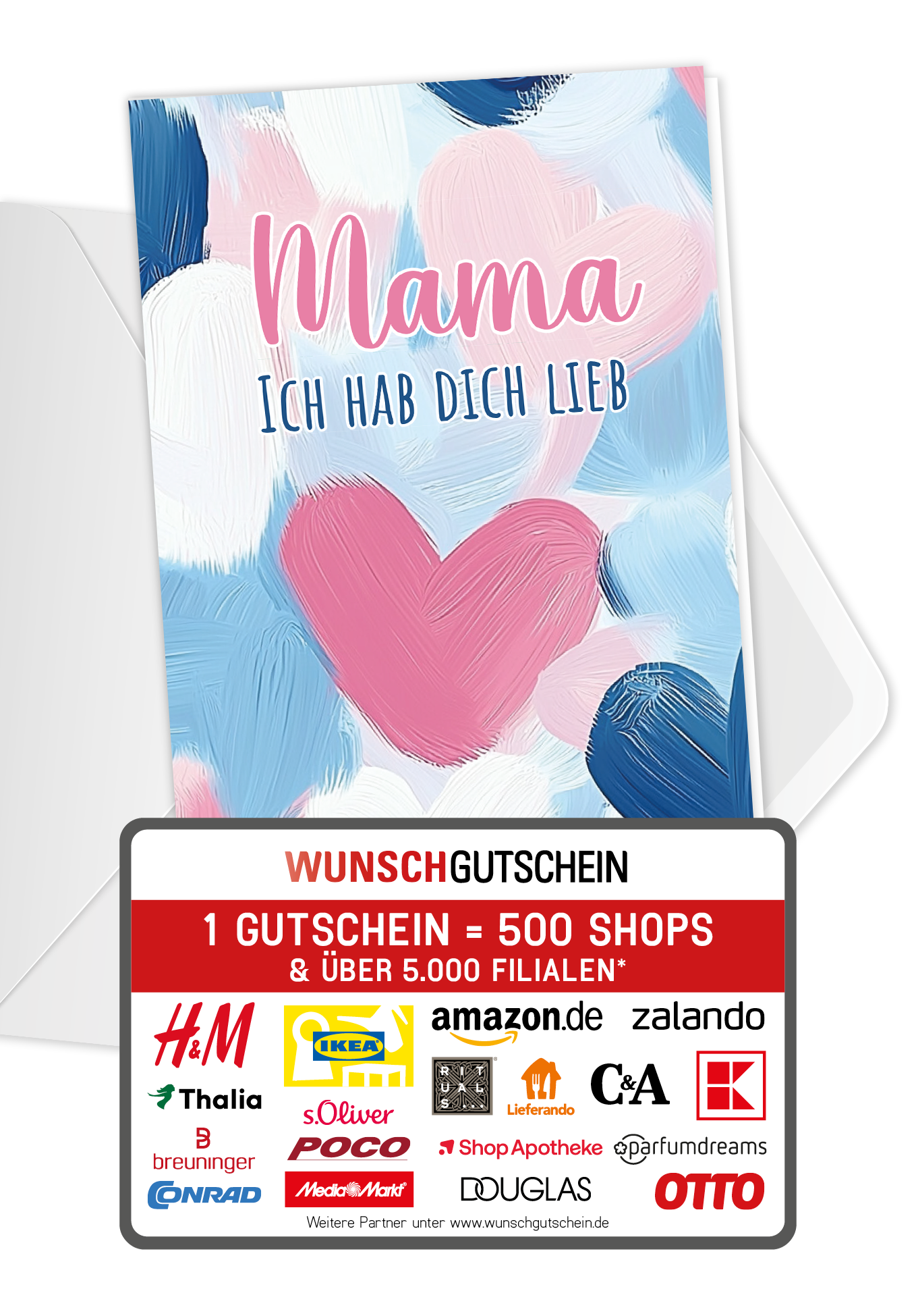 Wunschgutschein Mama hab dich lieb - Herzmuster Gemalt – Geschenkgutschein Ansicht 1