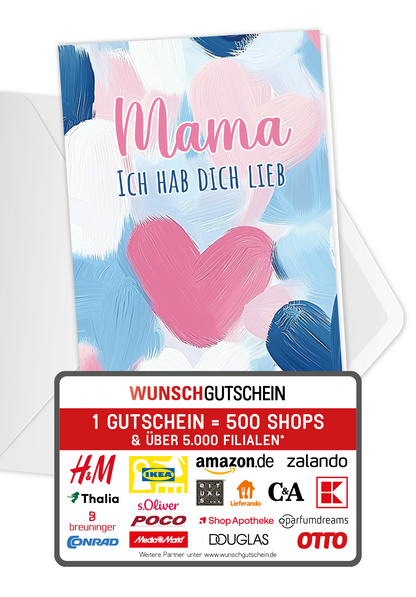 Wunschgutschein Mama hab dich lieb - Herzmuster Gemalt – Geschenkgutschein Ansicht 1