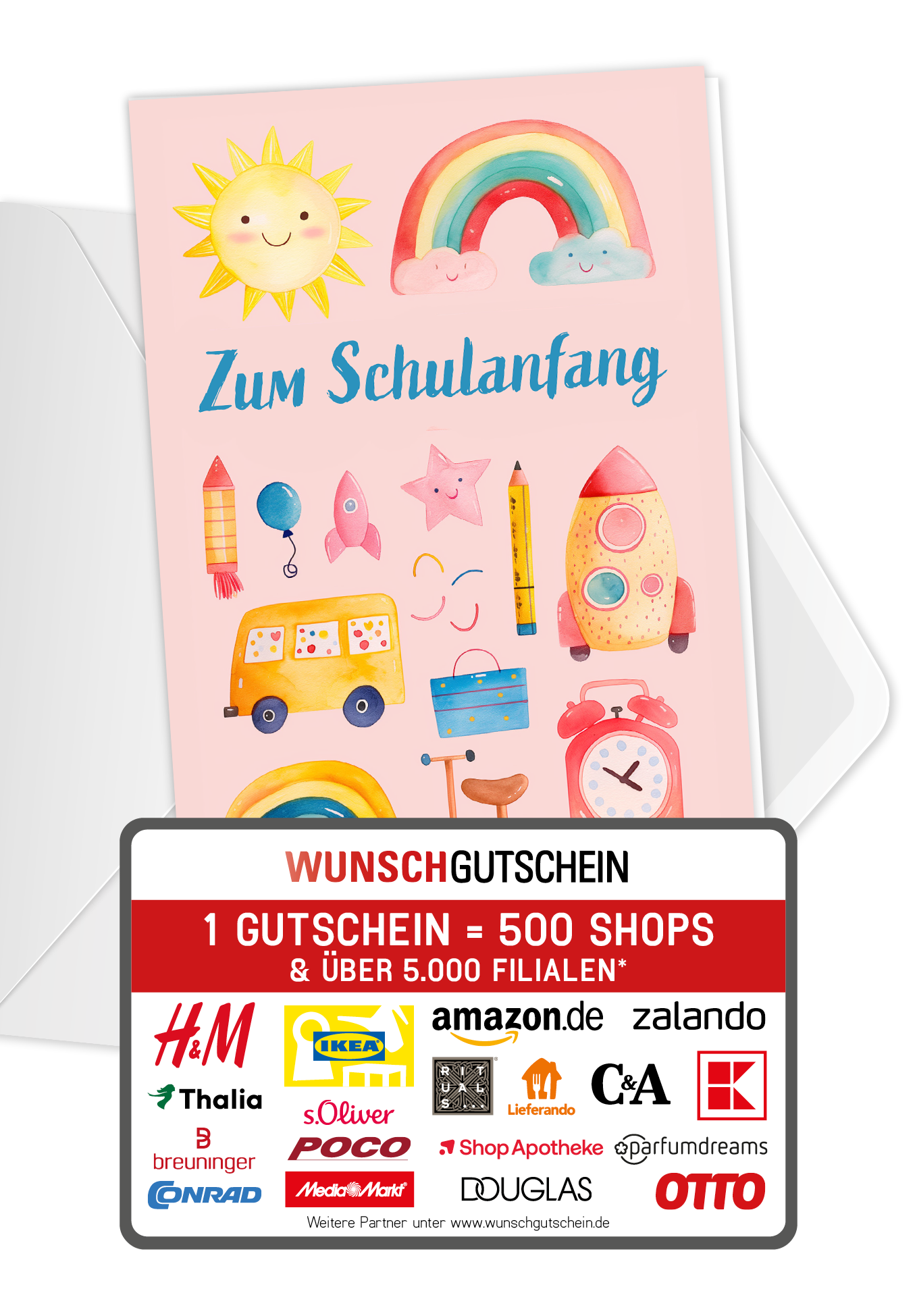 Wunschgutschein Zum Schulanfang - Wasserfarbe PDF – Geschenkgutschein Ansicht 1